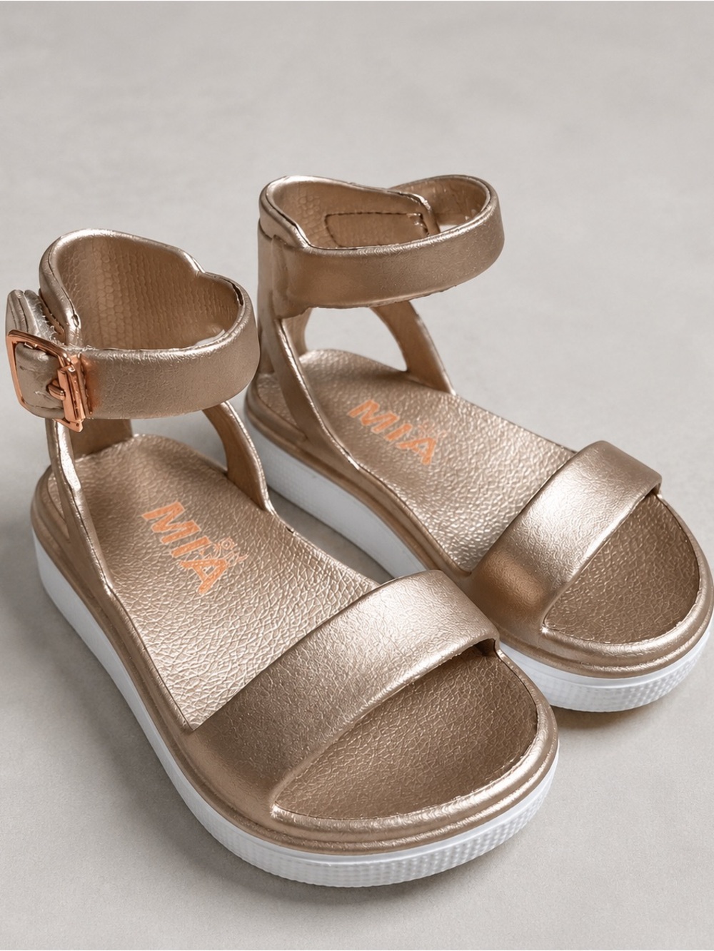 MIA Girl's Metallic Rose Gold Ankle-Strap Sandals